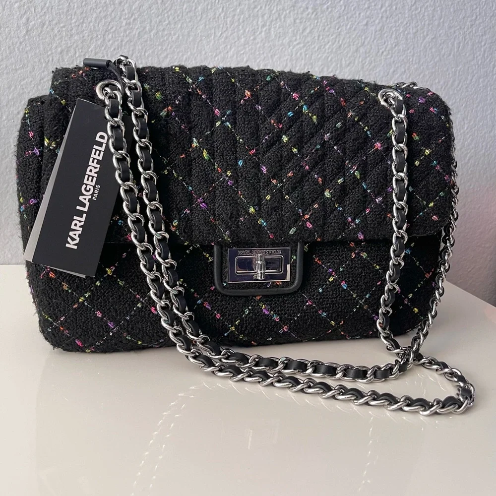 Karl Lagerfeld Black Multicolor Quilted Shoulder Bag - Picture 1 of 11